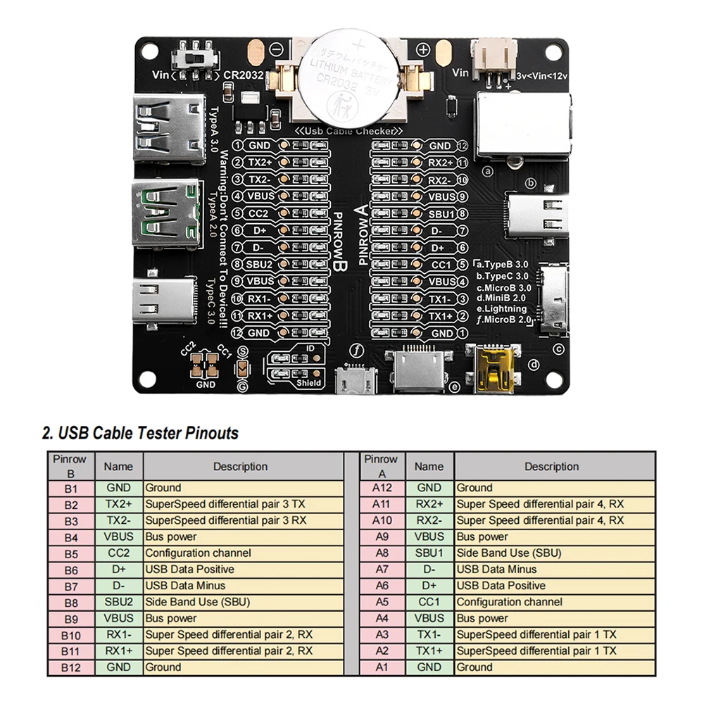 DT3 USB Cable Tester Data Cable Detection Board for IOS Android Micro Type-C Short Circuit on-Off Switching Test Board Tool