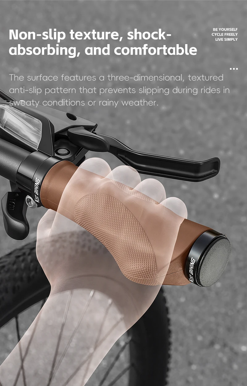 WEST BIKING Ergonomische Lock-On Fahrradgriffe Rutschfester TPR-Gummi Stoßdämpfender Lenkergriff für Mountainbikes und Pendlerfahrräder Braun – Detail 4