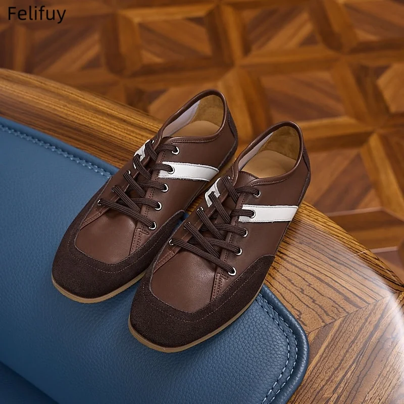 New Coffee Black Men's Flat Sneakers Patchwork Lace-up German Training Shoes Retro Flat Heeled Men Footwear Spring Autumn Shoes