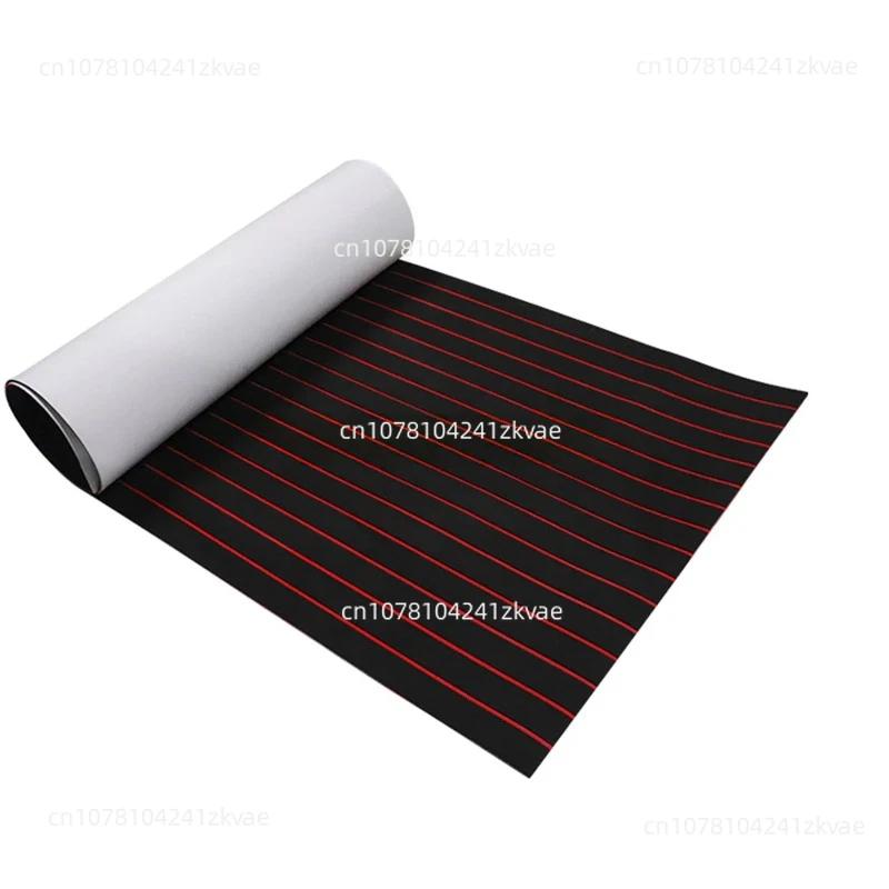 240*60cm EVA Foam Teak Sheet Marine Flooring Yacht Synthetic Boat Decking Self-Adhesive Pad Black W/ red stripes