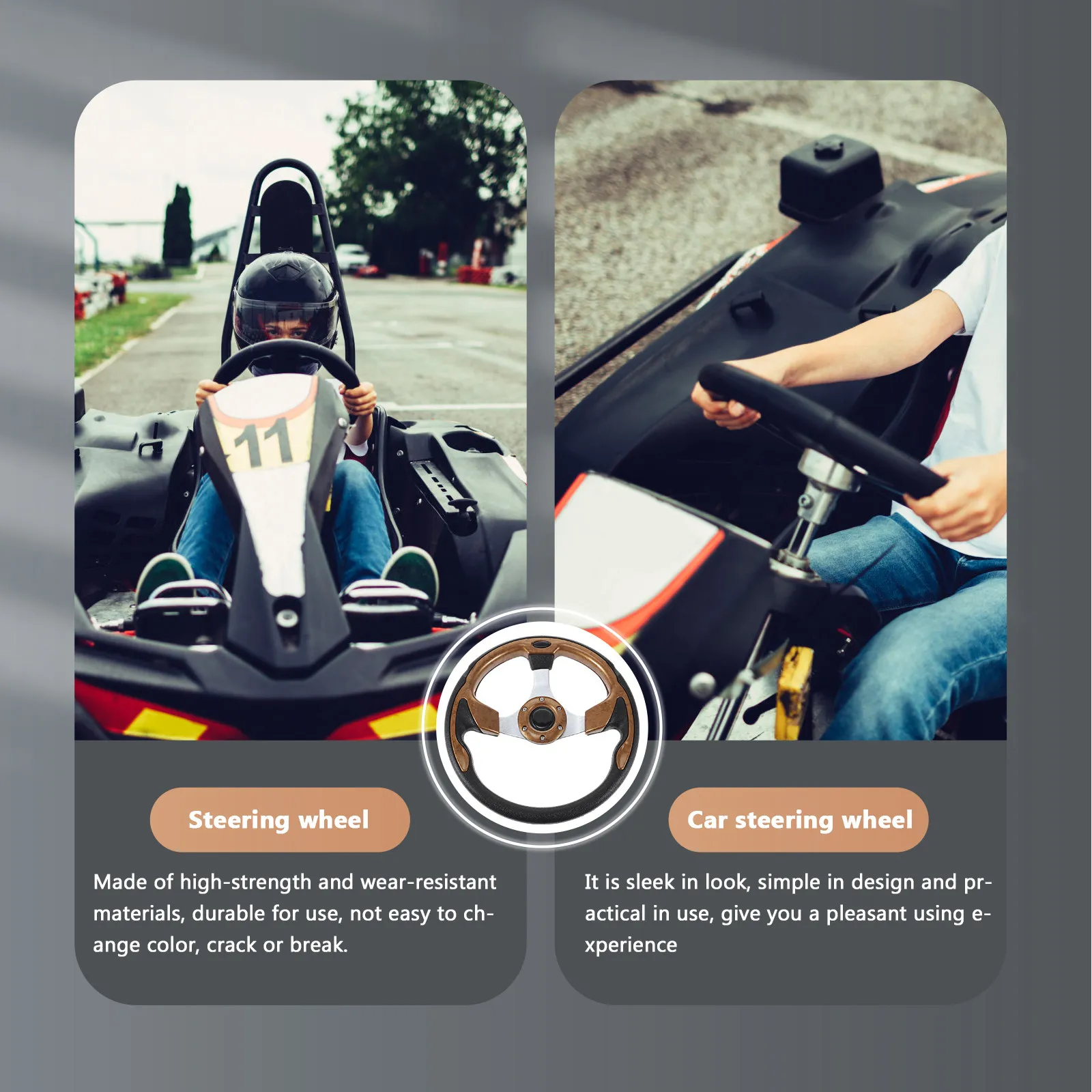 

Модифицированный гоночный руль универсального размера для автомобиля, высокопрочная конструкция из полиуретана, алюминия, железа и меди, легкий, антикоррозийный.