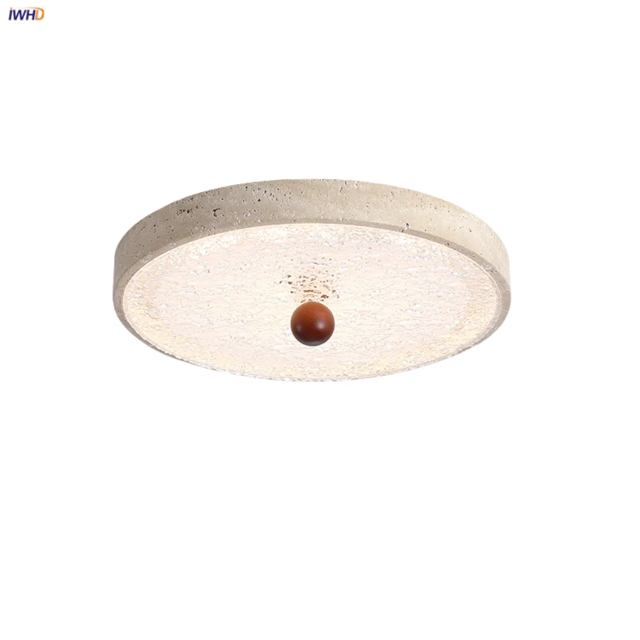 

IWHD Nordic Modern LED Ceiling Lights Bedside Living Dining Room Round Yellow Cave Stone Wood Home Decor Plafond Lamp Lamparas