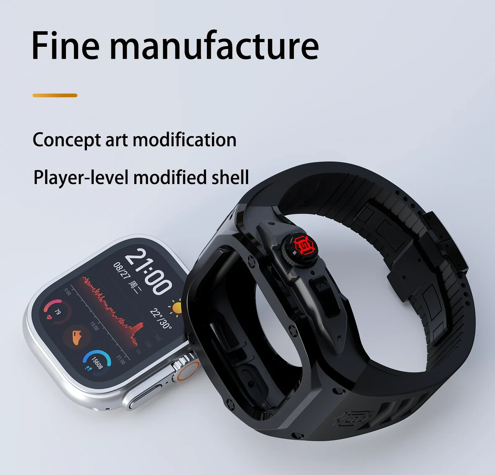 Stainless Steel Mod Case Strap For Apple Watch Ultra 49mm iWatch Ultra2 Rubber Sports Modification Kit Cover Band Replacement