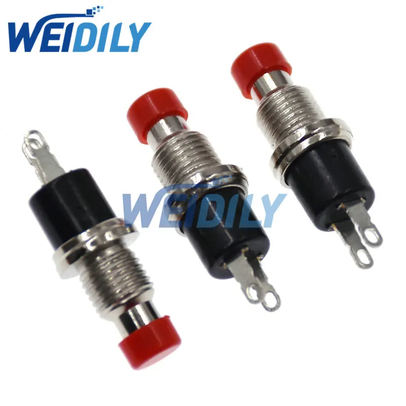 5PCS 7mm Thread 2 Pins Momentary Push Button Switch Red Non Locking Switches Press Reset Switch PBS110 PBS-110