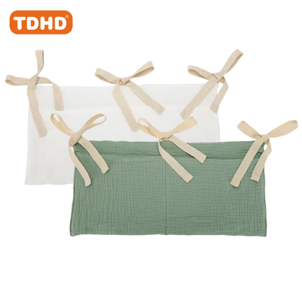 جيب معلق لمنظم سرير الملمس الناعم TDHD، حقيبة تخزين حضانة متعددة الأغراض للحفاضات والزجاجات وألعاب التسنين والديكور #2