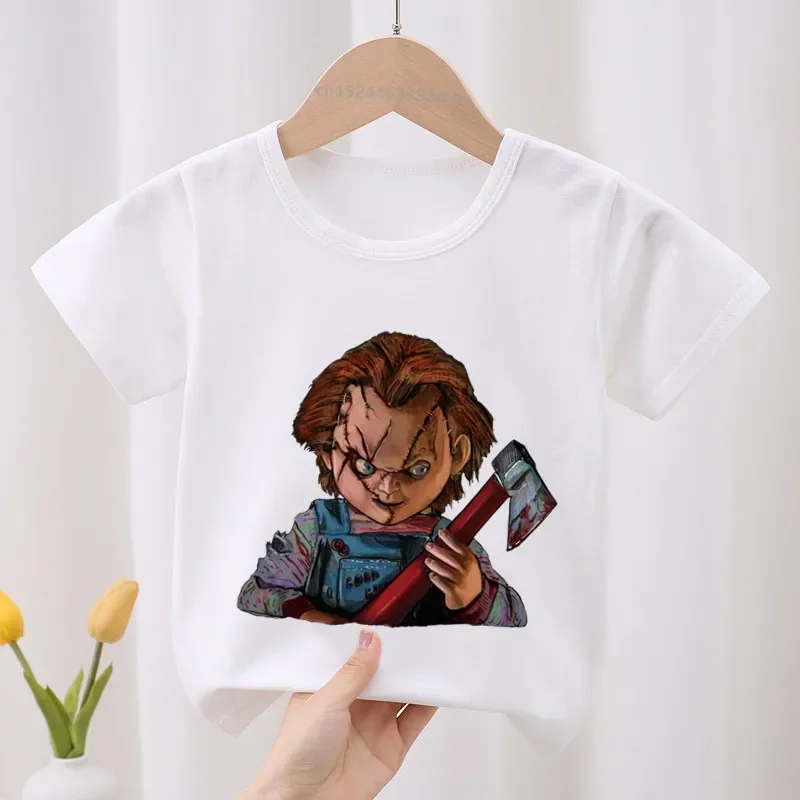 Kids T shirt Horror Killer Good Guys Chucky Graphic Boys T-Shirts Halloween Baby Girls Clothes Funny Summer Children Tops