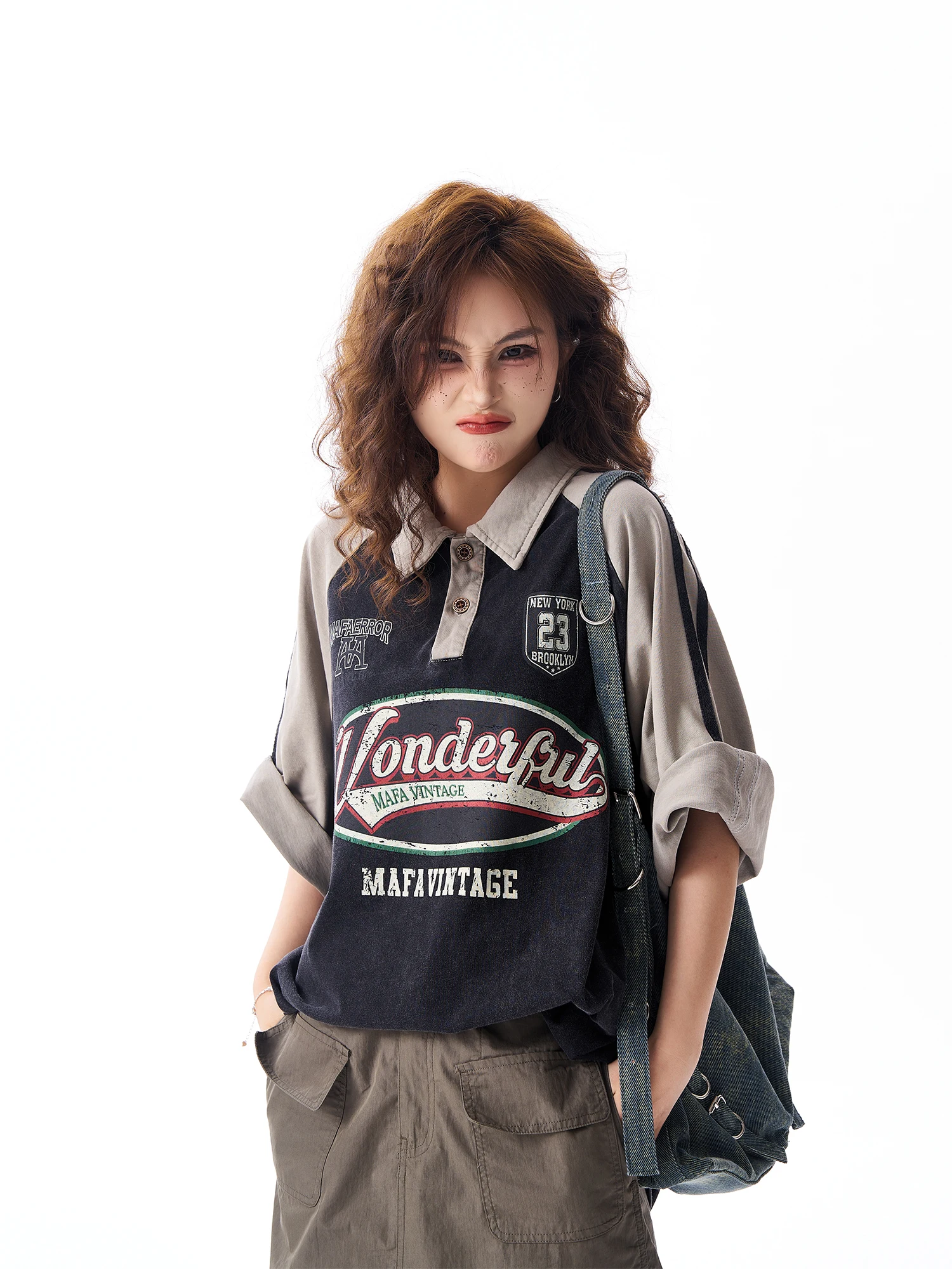 

Damon Island American Retro Waed Vintage irt ort Sve Loose Lazy Sle f Sve T-irt Summer Men Women