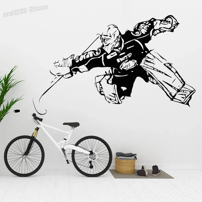 Hockey Wall Sticker Hockey Player hockey stick wall sticker goalkeeper decal goalie sticker for boys Room Decor Poster A041