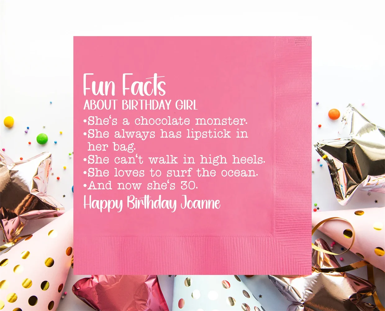 

Fun Facts About Birthday Boy/Girl Custom Napkins, Personalized 30th Napkin, 50th Party Decoration, Trivia Birthday Napkins, Happ