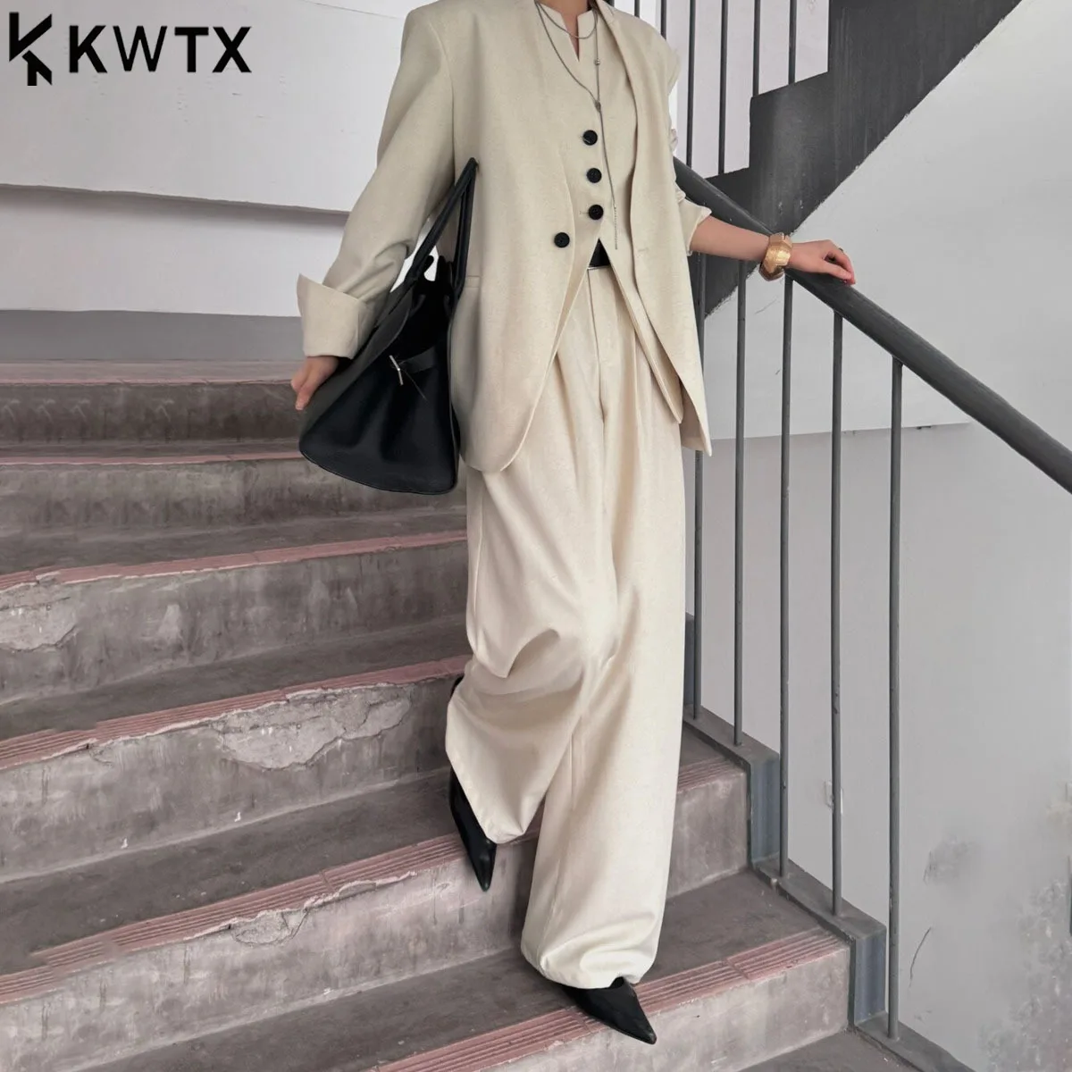 

KWTX Women's 3 Piece Suit Blazer Vest Wide Leg Pants Solid Casual Luxury Chic Elegant Slim Fit Comfortable Spring Summer 2025