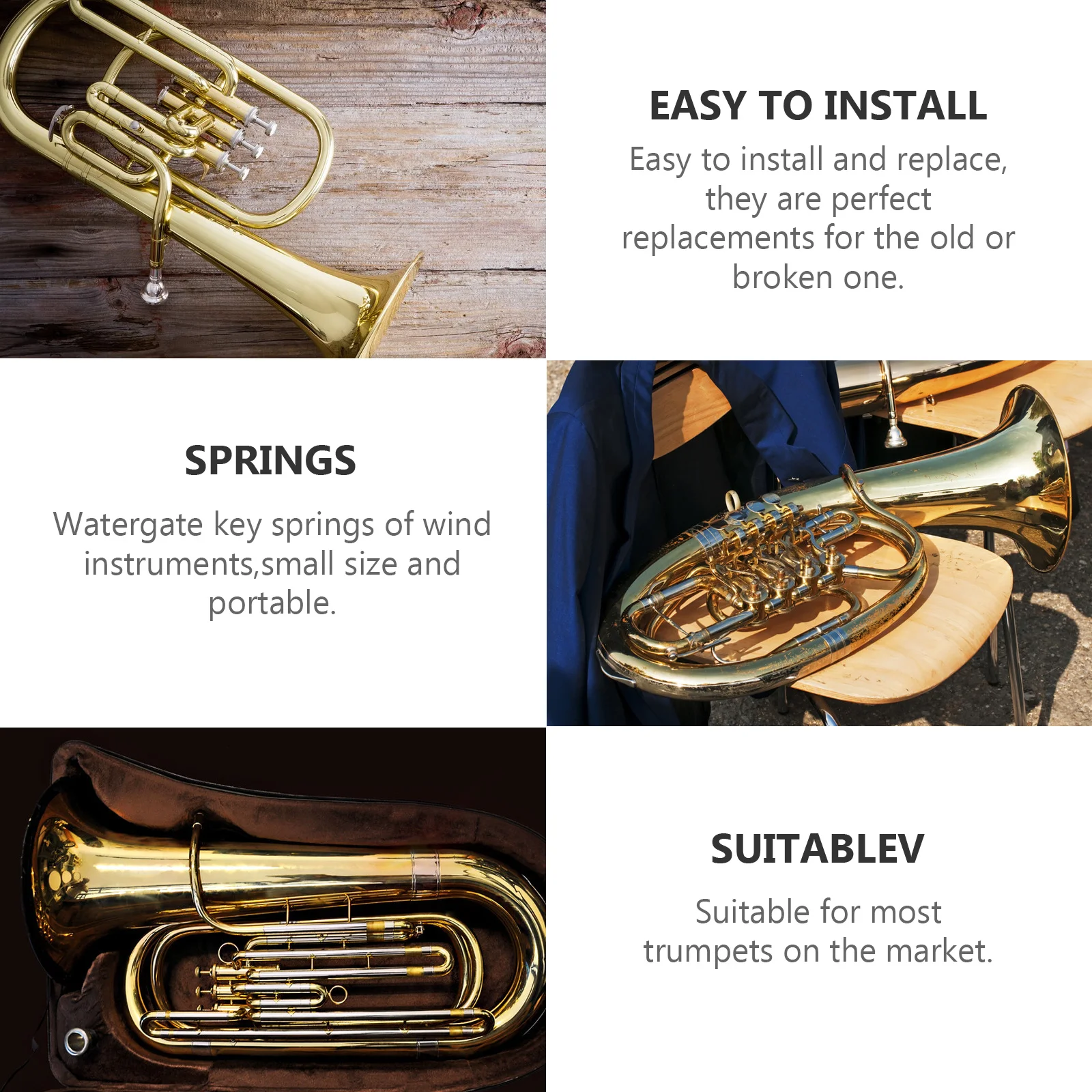 

10pcs Tenor Horn Springs High-Quality Iron Replacement For Trumpet Watergate Key Components Drain Clique Mountings Set