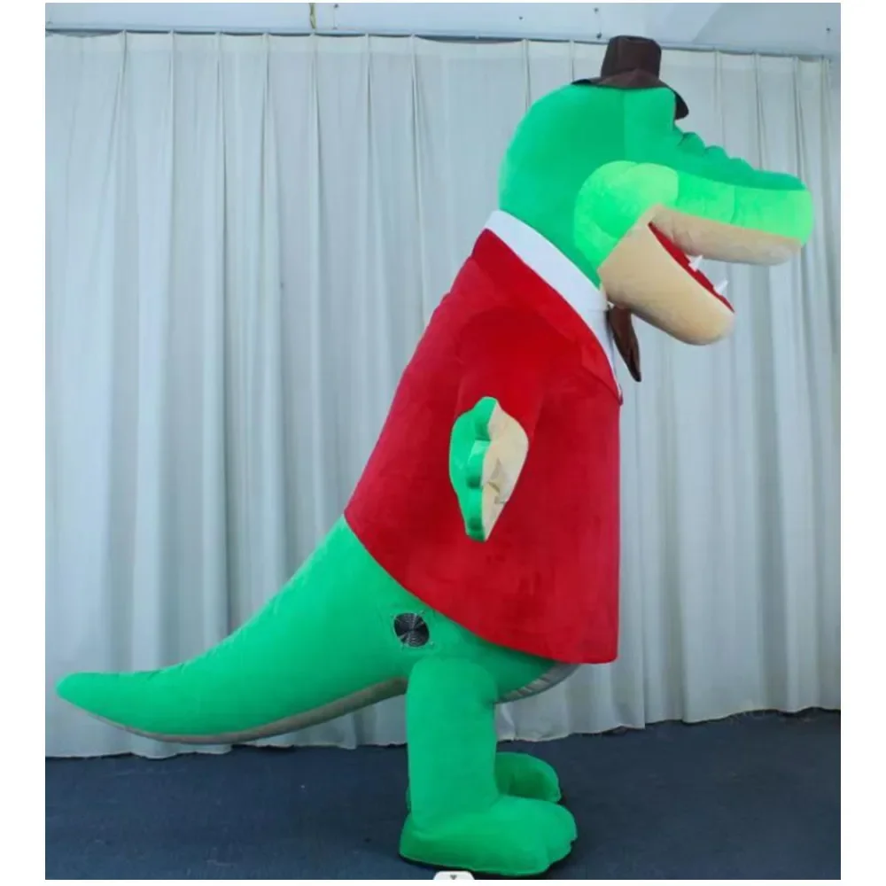 Крокодил Гена Crocodile Giant Inflatable Costume Cheburashka Mascot Full Set Crocodile Suit+ Red Jumpsuit + Bow + Fan+ Slippers