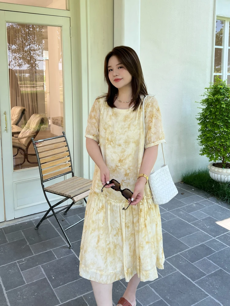 

JoJo Private Label plus Size Casual Summer Dress Women's Loose Fit Short Sleeve Midi Length Lenzing Lyocell Fashionable Dress