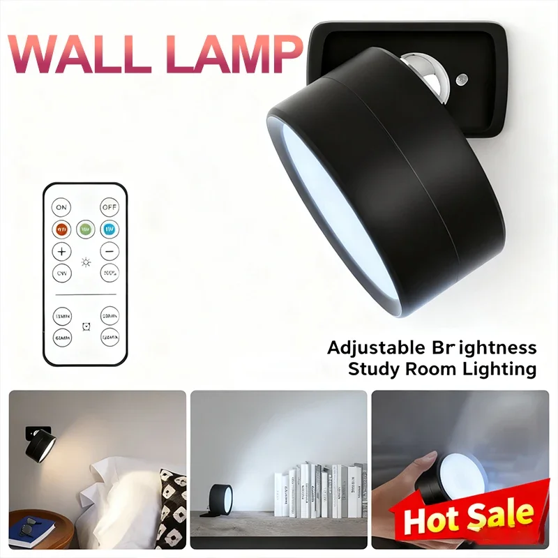 Rechargeable LED Wall Light Dimmable 3 Colors Control Cordless Wall Sconce Magnetic Rotating for Bedroom Hallway Reading Lamp