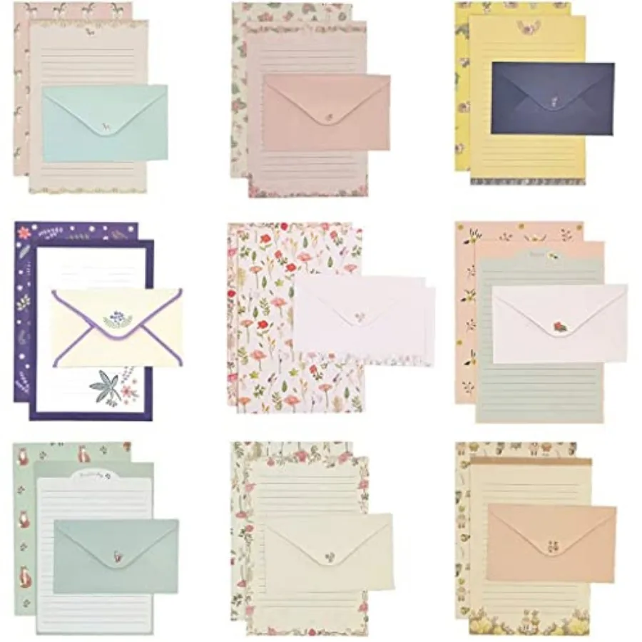 

81pcs Stationary Paper and Envelopes Set, Contain 54 stationery paper and 27 envelopes, writing paper stationery set, 9 Differe