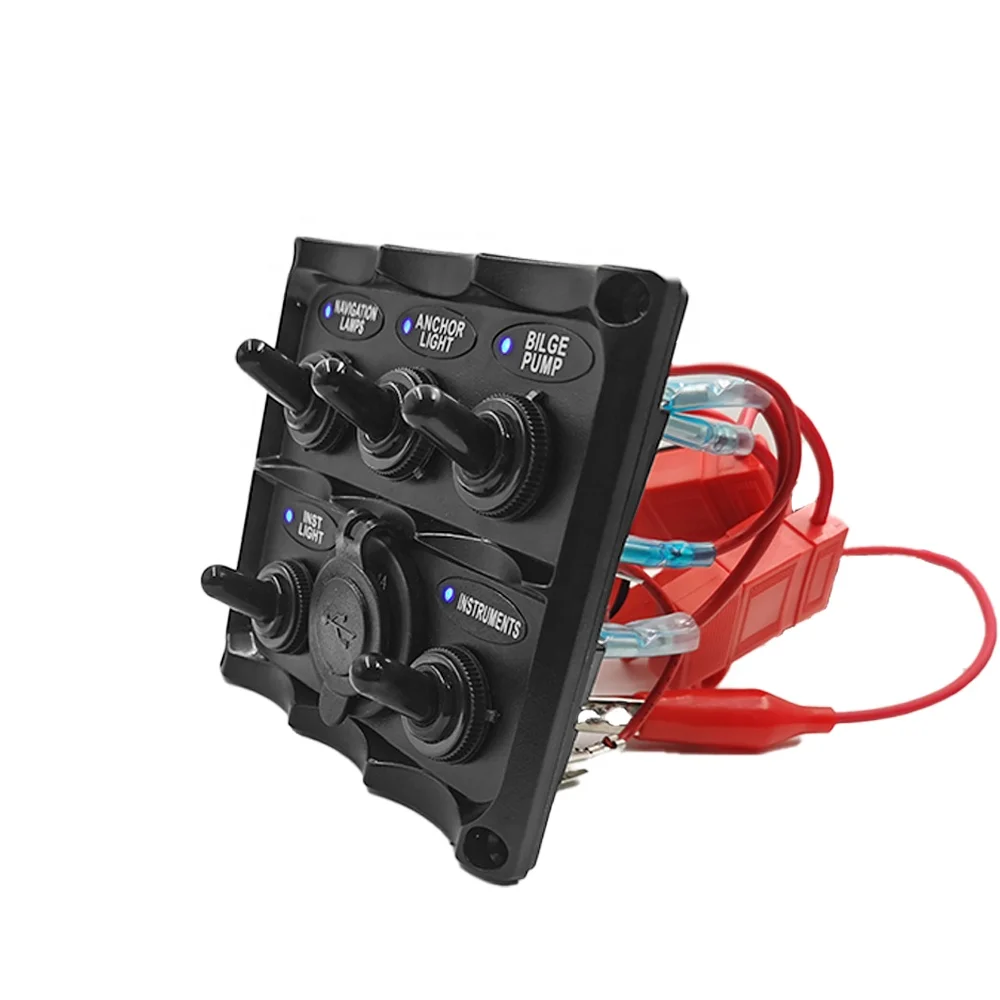 STTL 12V Marine Toggle Switch Back Environmental Protection Plastic 5-Key With USB Multifunction Control Switch for Marine Yacht