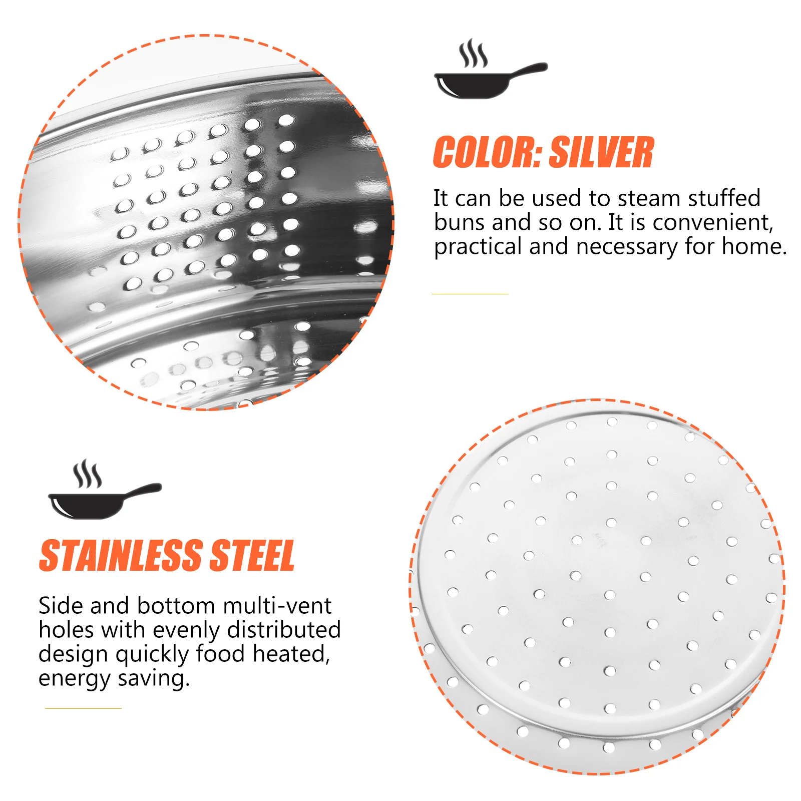 

25Cm Stainless Steel Basket Heavy Duty Food Steamer Grid For Dumplings Buns Kitchen Cookware Handle Bun Steamer Multi Vent Holes