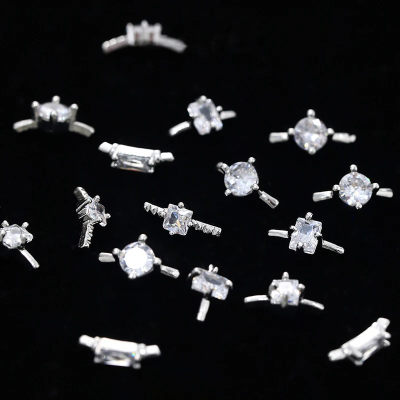 2Pcs Nail Claw Drilling Zircon Jewellery Flashing Mini Square Marquise Crystal Shaped Rhinestones Nail Drilling Accessories