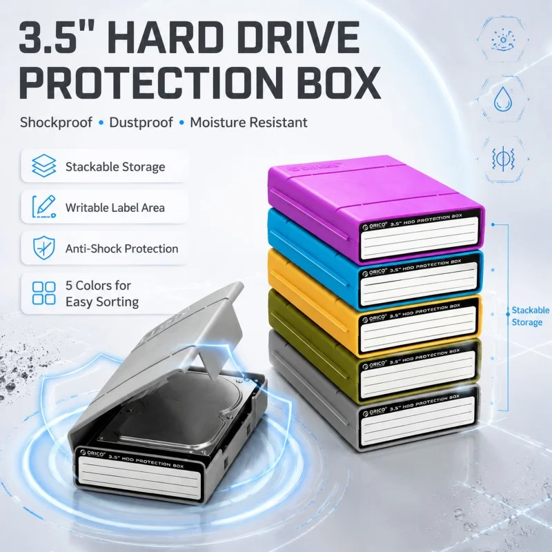 ORICO PHP-35 3.5 Inch SATA HDD Storage Box Shockproof Anti-Static PP Hard Drive Case Stackable With Writeable Label