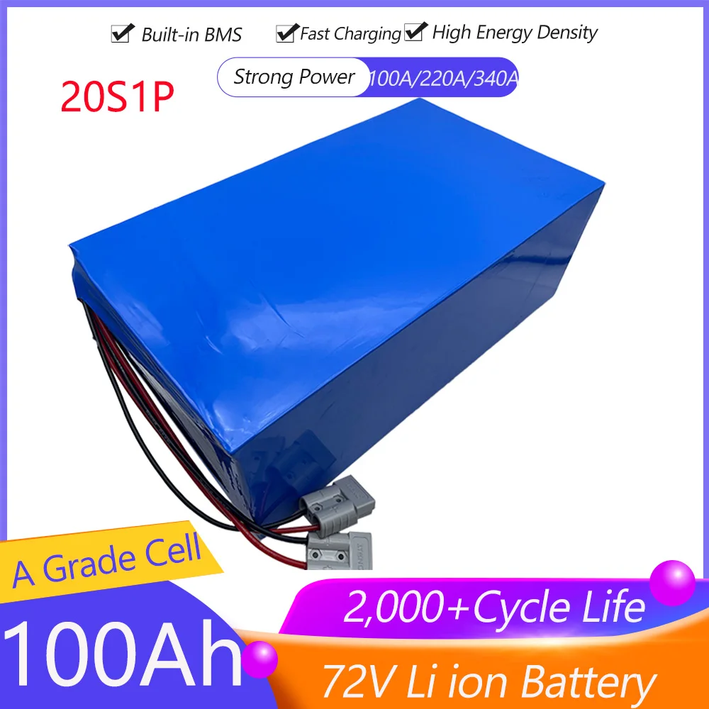 

High Quality 72V 100Ah Li-ion With 340A Bluetooth BMS for 5000W 7000W 10KW Motorcycle Battery Rickshaw +10A Charger