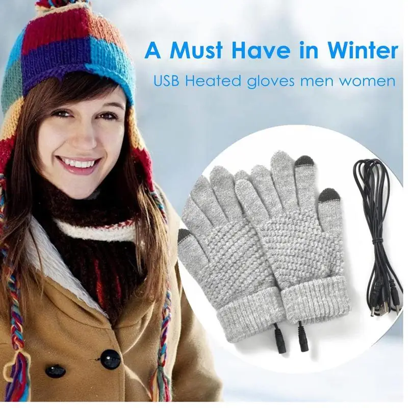 Guantes calefactados de terciopelo para hombres y mujeres, mitones calefactables USB, pantalla táctil, manos cálidas, Invierno