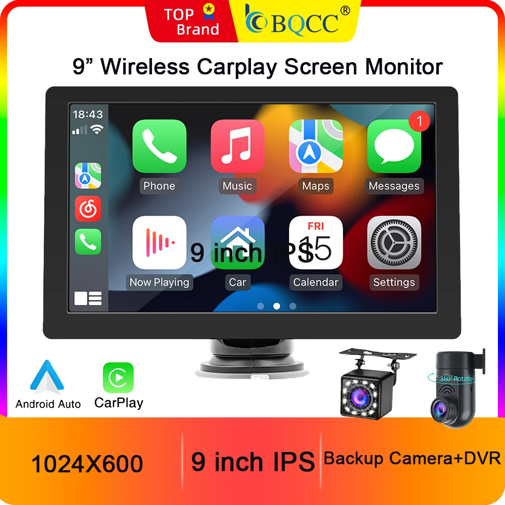 

BQCC 9 Inch HD MP5 Portable Car Radio Multimedia Video Player Wireless CarPlay Android AUTO Touch Screen for Reverse Image