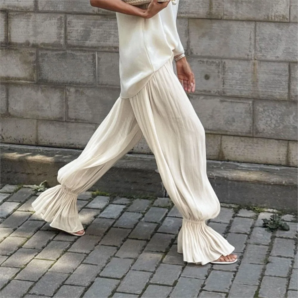 New French Women's Clothing Fashion Long Pants Elegant Casual Trousers Solid Color Simple Style Loose All-match Temperament Chic