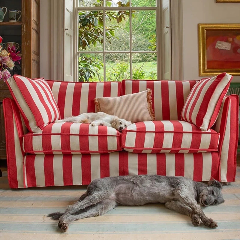 

Прямой двухрядный диван, тканевые диваны для гостиной, расслабляющий ленивый современный диван, роскошный американский ретро-полосатый диван, мебель