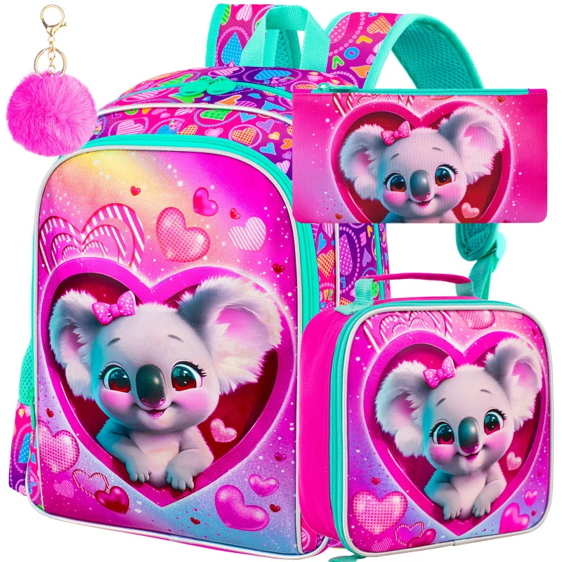 

16" Girls Koala Backpack, 3Pcs Kids Bookbag with Lunch Box, School Backpacks for Elementary Preschool Kindergarten