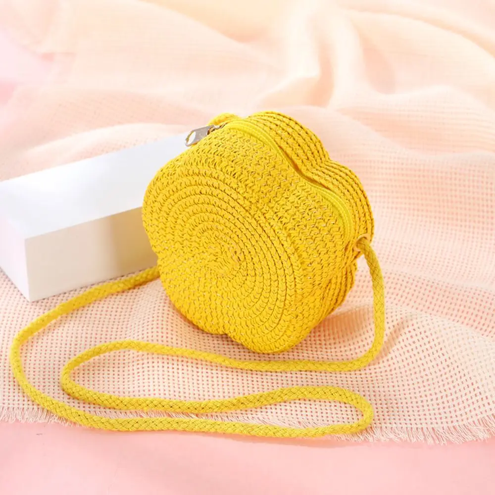 New Woven Straw Shoulder Bags Flower Travel Coin Purse Cute Lightweight Beach Bag for Children