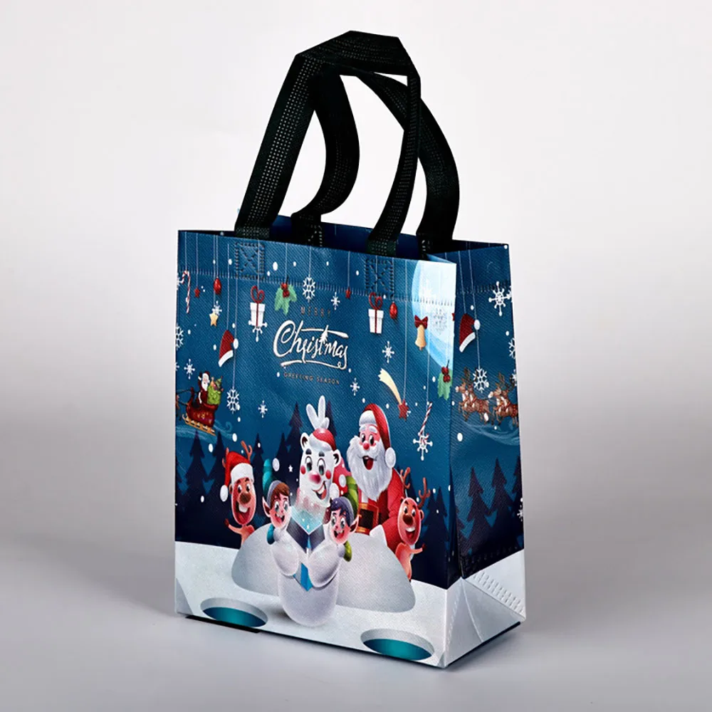 Christmas Tote Handbag Non-Woven Cartoon Santa Snowman Large Capacity Shopping Bag Xmas 2026 New Year Candy Gift Packaging Bag