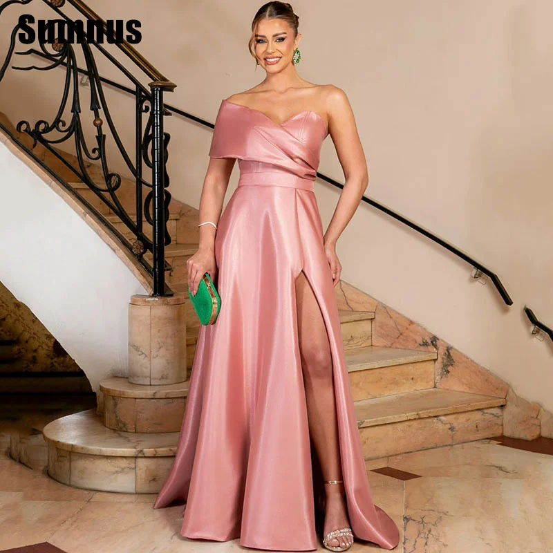 

SUMNUS Elegant Pink A-Line Bridesmaid Dresses One Shoulder Sweetheart Floor-Length Sleeveless Wedding Occasion Gowns Customized