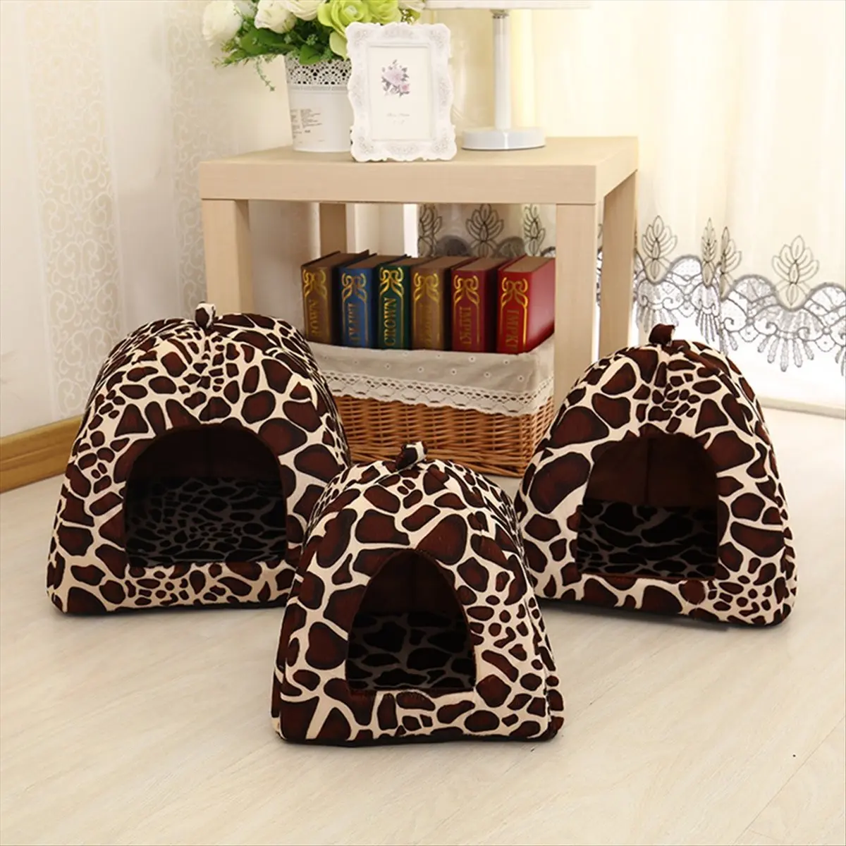 A72P Deer Pattern Pet Dog and Cat House Foldable Warm and Soft Winter Dog Bed Puppy Dog House Kennel Nest Pet Supplies A