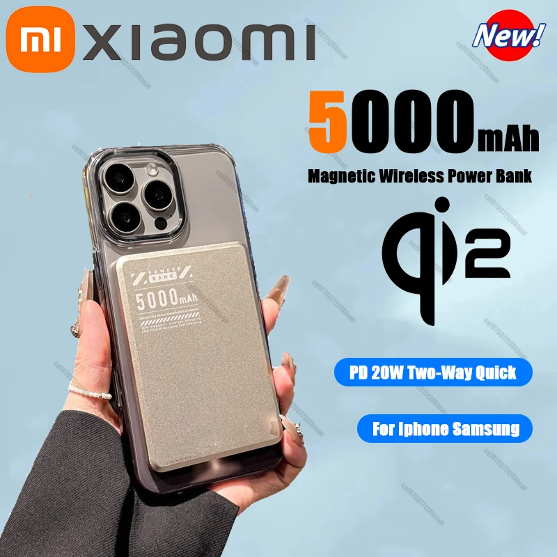 Супертонкий магнитный внешний аккумулятор Xiaom, 50000 мАч, аккумулятор из сплава Qi2, быстрая зарядка, PowerBank для MagSafe iPhone, Samsung, Huawei Супертонкий магнитный внешний аккумулятор Xiaom, 50000 мАч, аккумулятор из сплава Qi2, быстрая зарядка, PowerBank для MagSafe iPhone, Samsung, Huawei