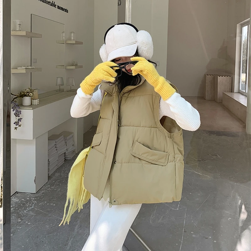 Femmes ample court vers le bas coton rembourré gilet vestes 2025 mode nouveau automne hiver gilet pain vêtements sans manches vêtements d'extérieur