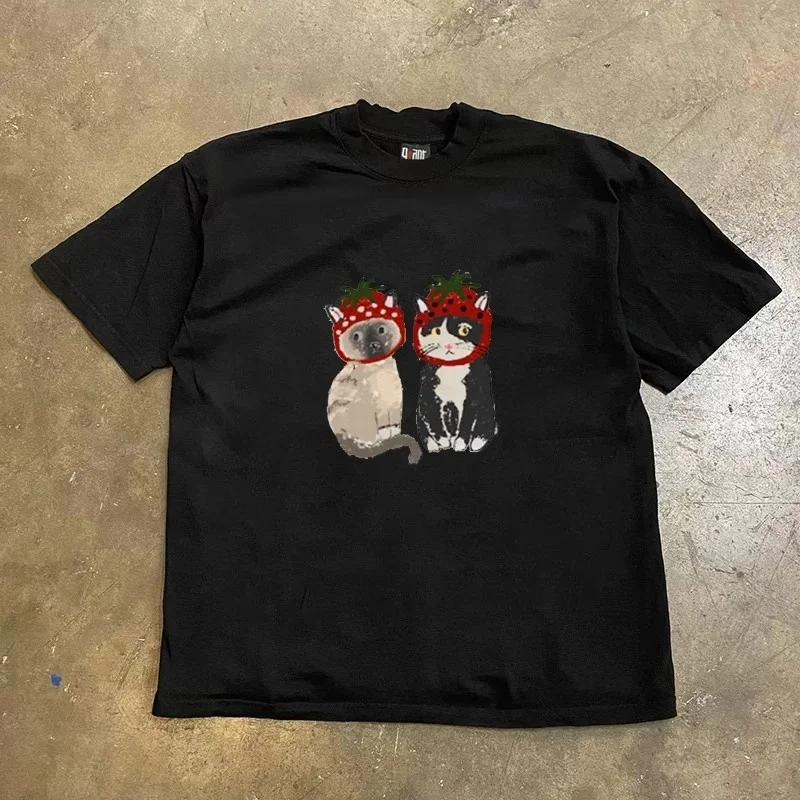 2026 Pure Cotton Double Thread Loose Fit Short Sleeve T-Shirt for Men and Women Retro American Style Heavyweight Couple's Tee
