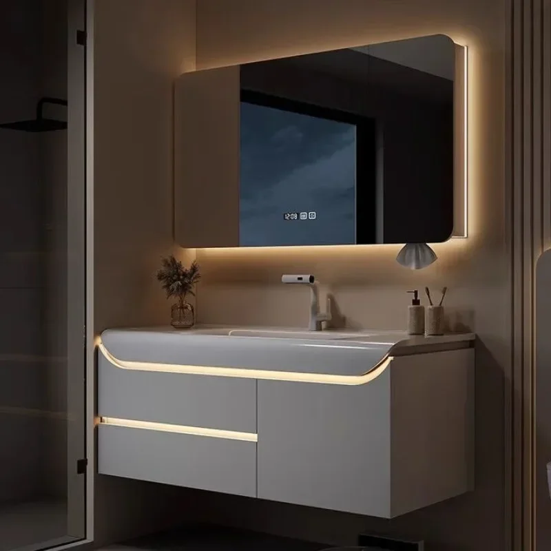 Cream ceramic bathroom cabinet integrated basin