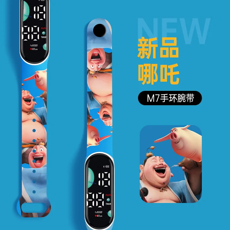 Creative new Nezha printed strap LED electronic watch fashion cartoon touch control waterproof children's electronic watch