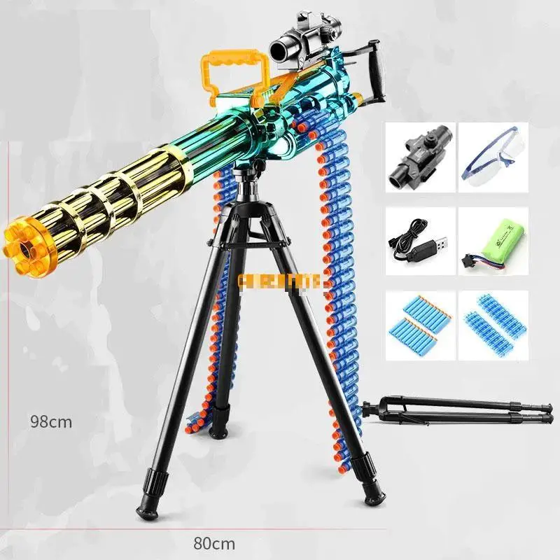 Pistola giocattolo da 115cm pistola finta elettrica grande pistola a proiettile morbida ad alta velocità pistola Eva fai da te giocattolo staffa triangolare tattica pistola Gatling giocattolo A421