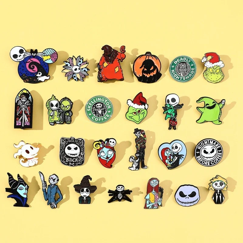 

Christmas Eve Horror Series Cartoon Clothes Bag Metal Pins Black Witch Brooch European and American Halloween Badge Holiday Gift