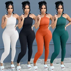 One Shoulder Top Ribbed Jumpsuits Solid Elegant Outfit Bodycon Fall Winter Clothes 2022 Women Club One Piece Jumpsuit Bodysuit