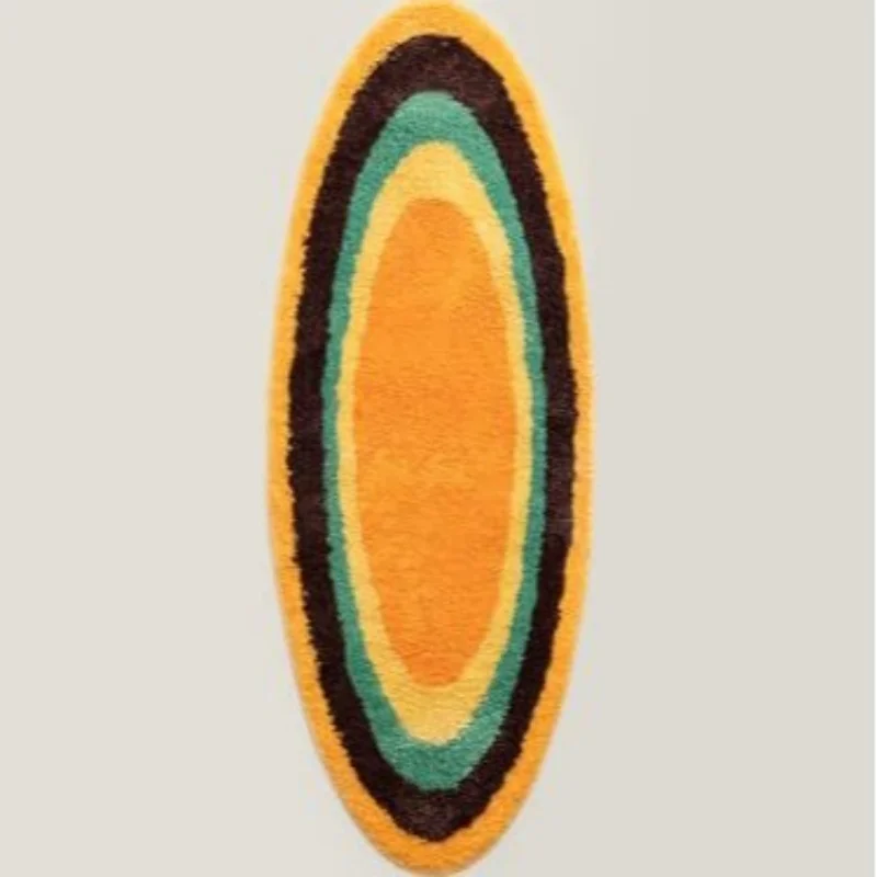 VIKAMA Dopamine Color-Coated Oval Trend Design Bedroom Flannel Carpet Living Room Bedside Rug, Study Foot Mat Home Decoration