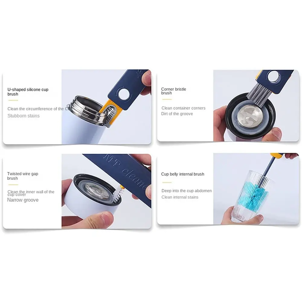 

4-in-1 Cup Cleaning Brush Stretchable Handle U Shape Silicon Brush Cup Washing Brush Multi-functional Water Bottles Cleaner