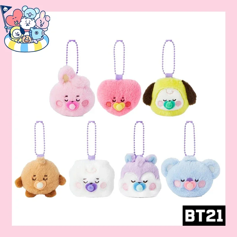 Bt21 Kawaii Anime Rj Chimmy Cooky Baby Pacifier Head Shape Plush Keychain Cute Cartoon Shooky Mang Koya Bag Pendant Girl Gifts