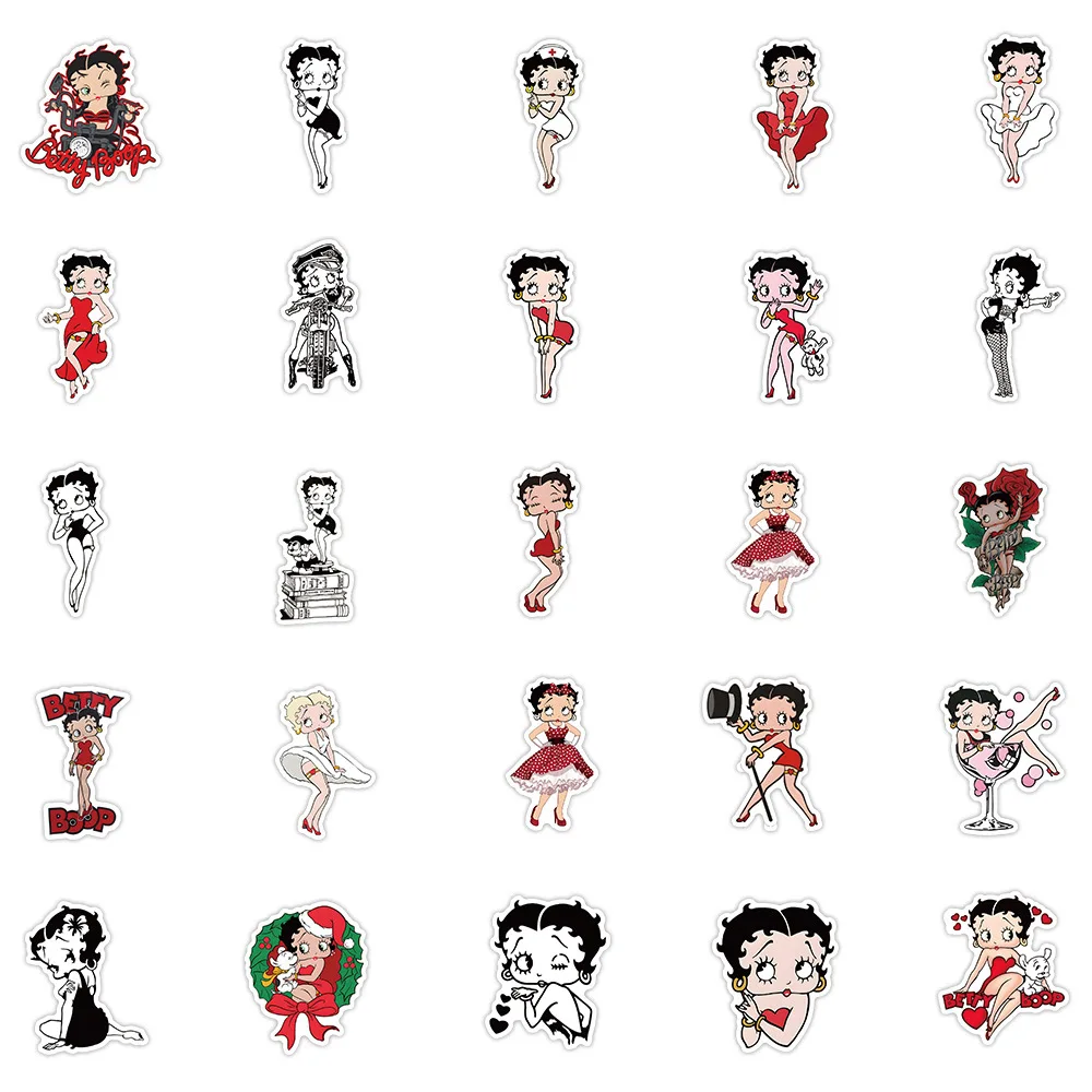 50PCS Kawaii Betty Boop Stickers DIY Student Stationery Waterproof Kids School Supplies Decorative Sticker Pack Toys Reward Gift