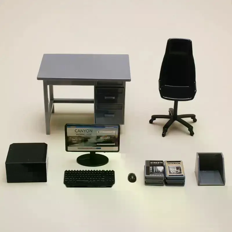 1 Set 1/12 Scale Dollhouse Miniature Furniture Kit With Computer Keyboard Desk Chair Miniature Scene Model Home Study Room Decor