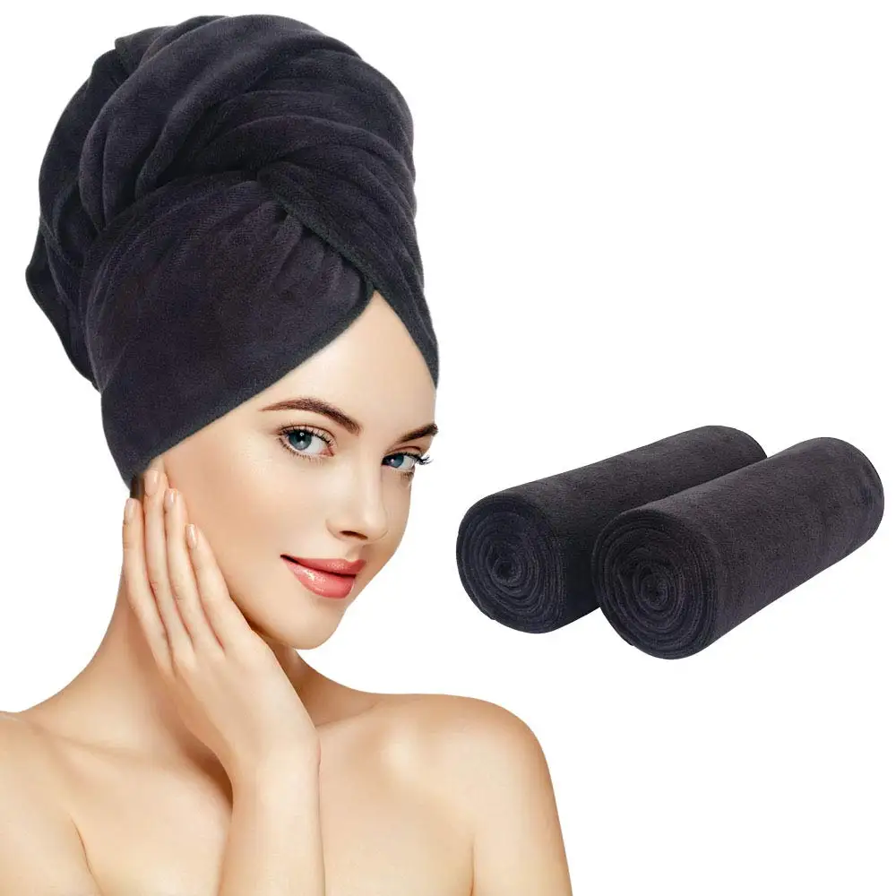 

Super Absorbent Microfiber Hair Towel Wrap for Curly Hair - Fast Drying, Anti Frizz, 40x20 inches, 2 Pack Black