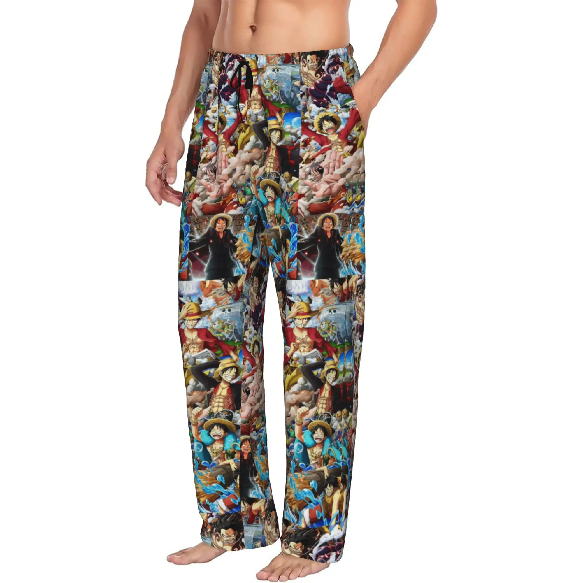 

Custom Printed Men Anime One P-Pieces Luffy Pajama Pants Japan Sleepwear Sleep Lounge Bottoms with Pockets