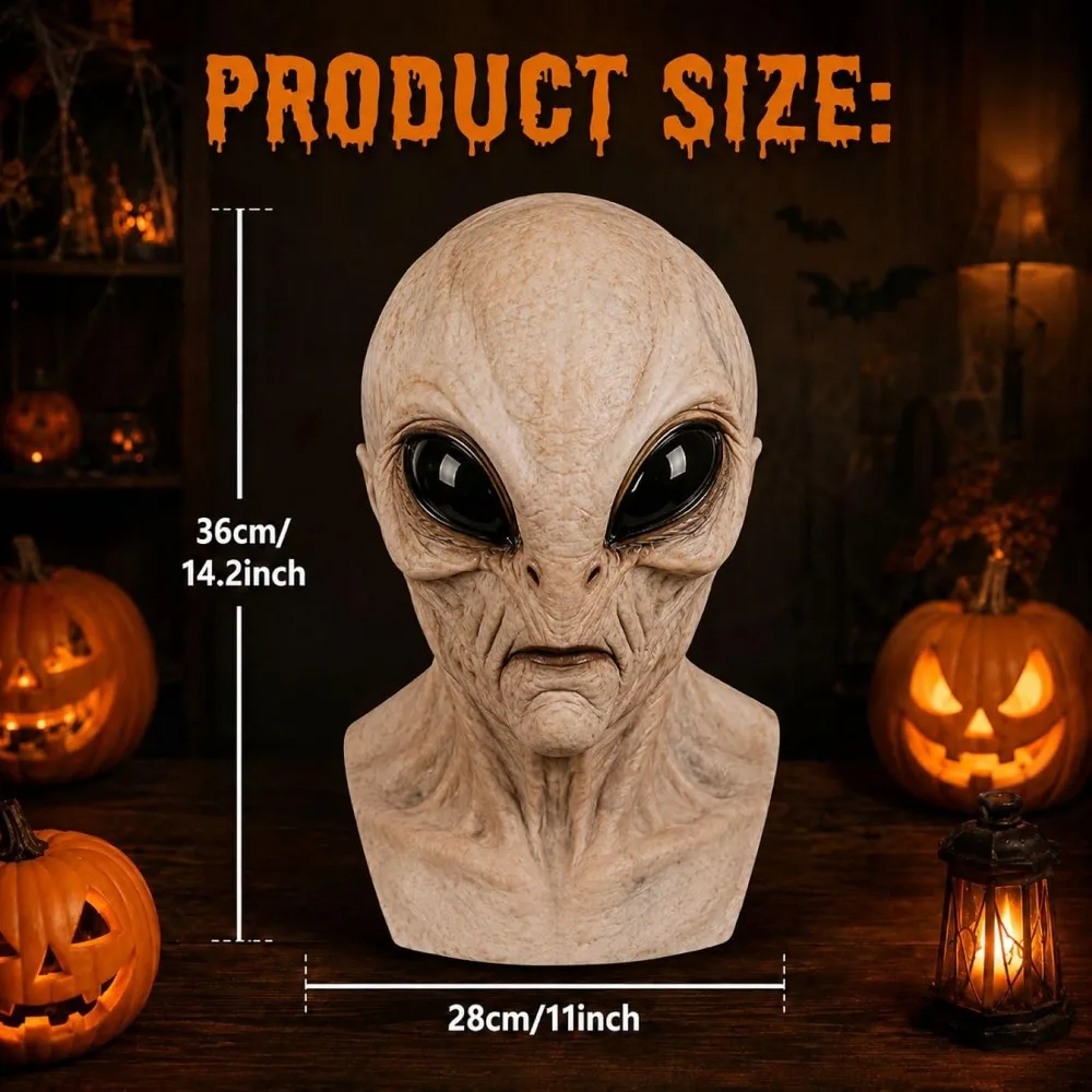 Alien Halloween Horror Mask Latex Scary Costume for Adults Funny Full Head Carnival Cosplay Party