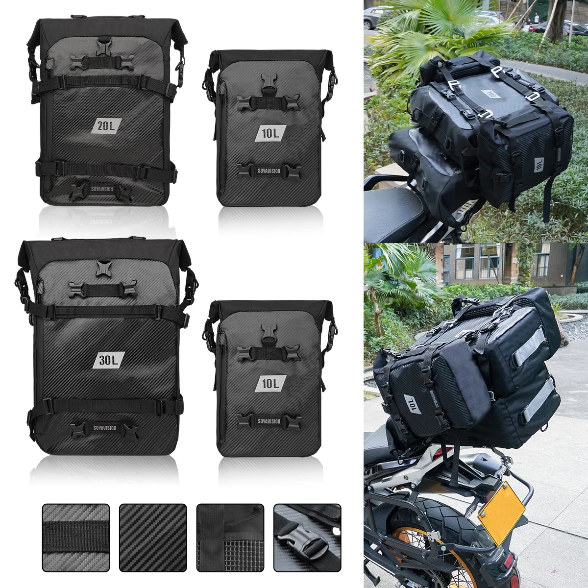 

Motorcycle Waterproof Rear Seat Bag 10L 20L 30L Waterproof Saddle Side Bag Luggage Pack MultiFunction Shoulder Bag